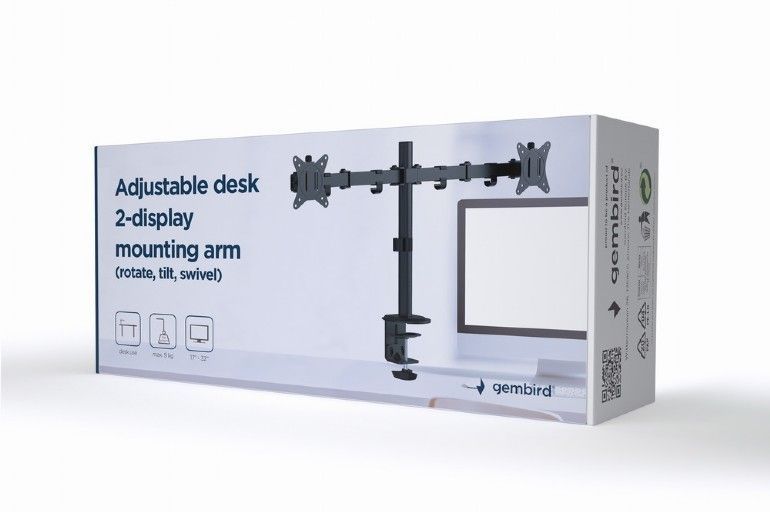 Gembird MA-D2-01 Adjustable Desk 2-Display Mounting Arm 17”-32” Black Gembird MA-D2-01 Adjustable Desk 2-Display Mounting Arm 17”-32” Black
