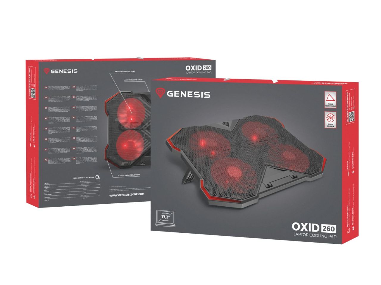Genesis OXID 260 Notebook Hűtő Red/Black Genesis OXID 260 Notebook Hűtő Red/Black