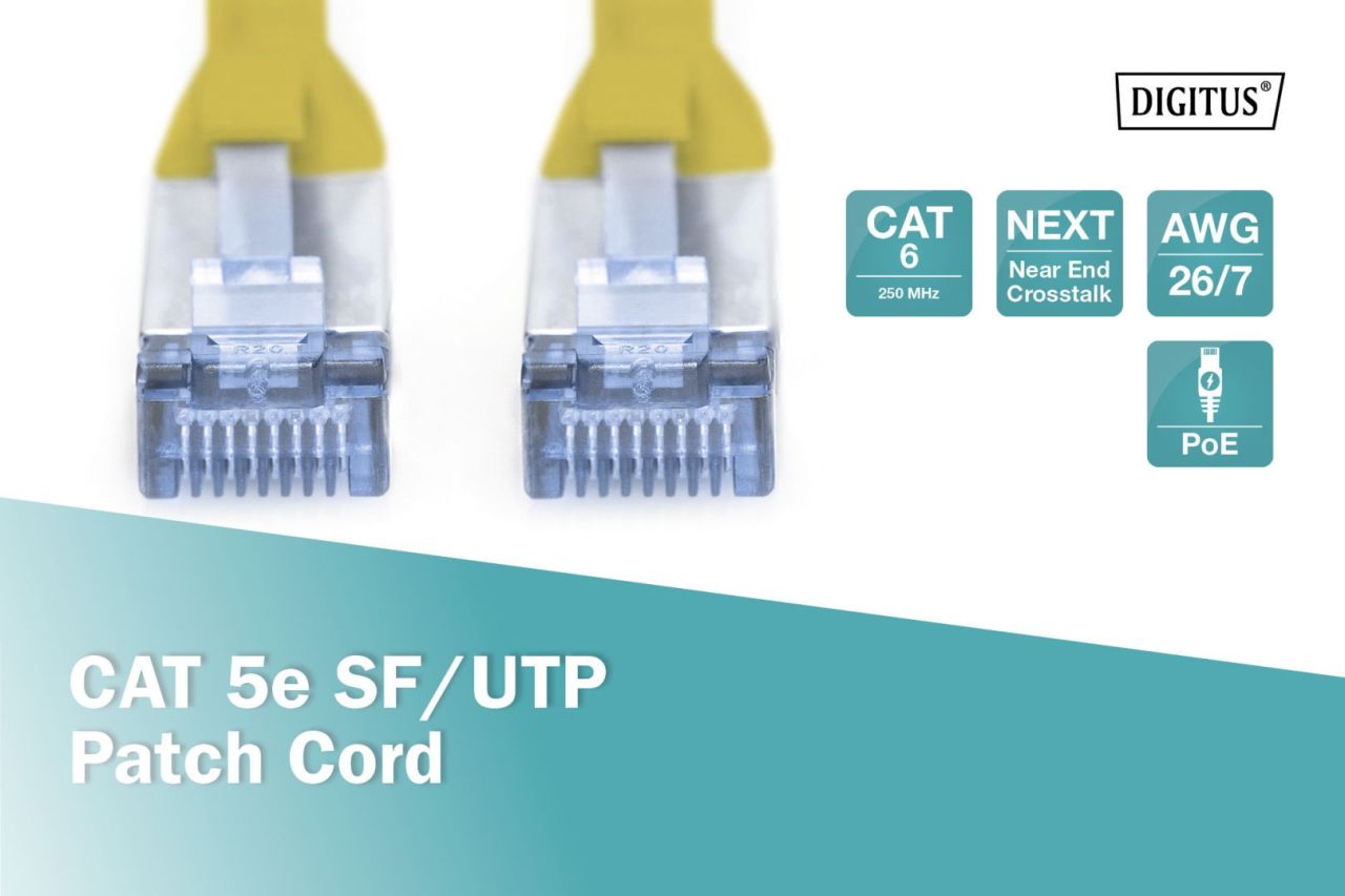Digitus CAT5e SF-UTP Patch Cable 5m Yellow Digitus CAT5e SF-UTP Patch Cable 5m Yellow