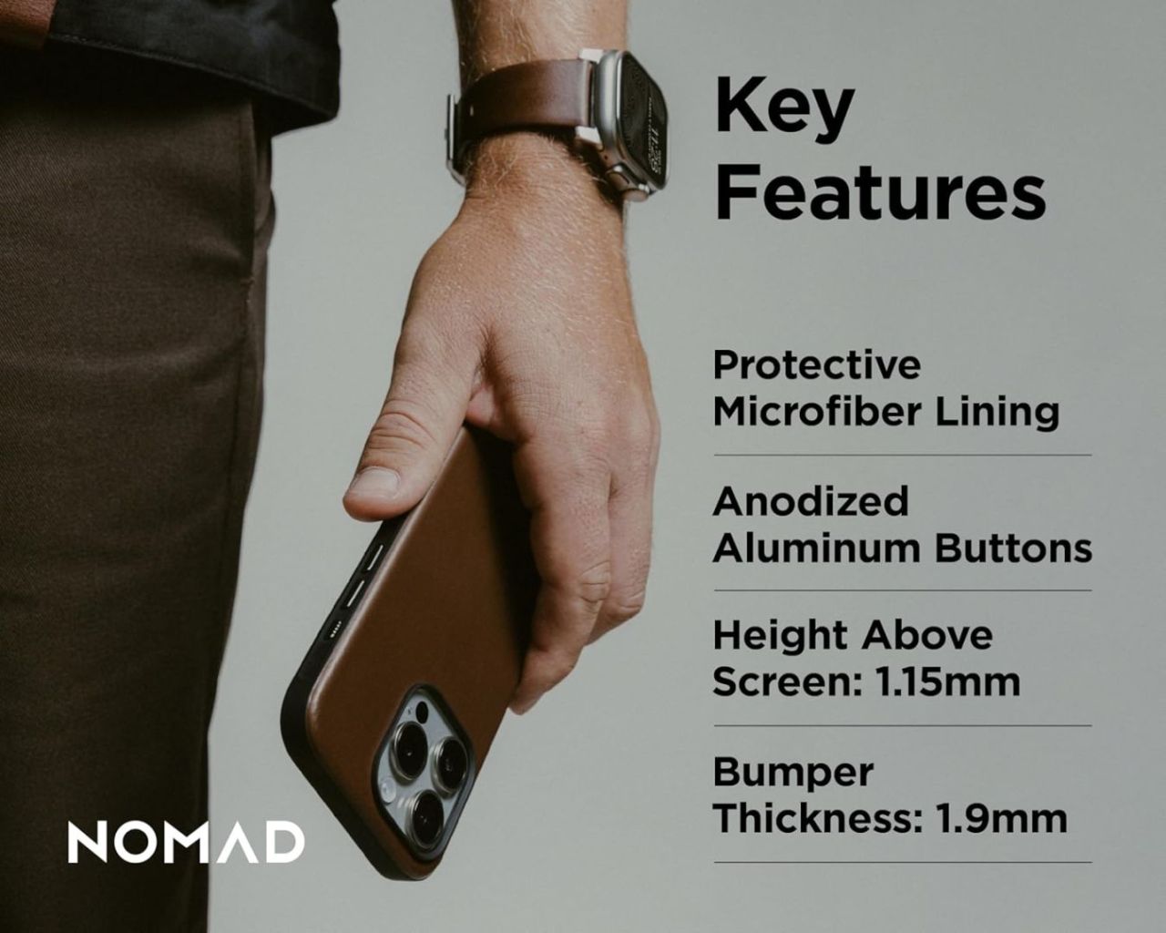 Nomad Modern Leather Horween iPhone 16 Pro Max case Rustic Brown