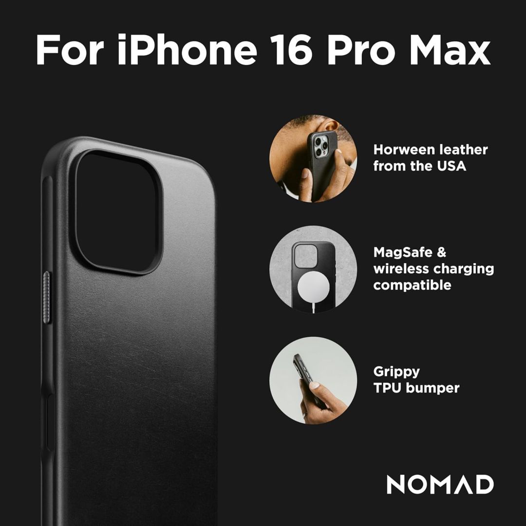 Nomad Modern Leather Horween iPhone 16 Pro Max case Black Nomad Modern Leather Horween iPhone 16 Pro Max case Black
