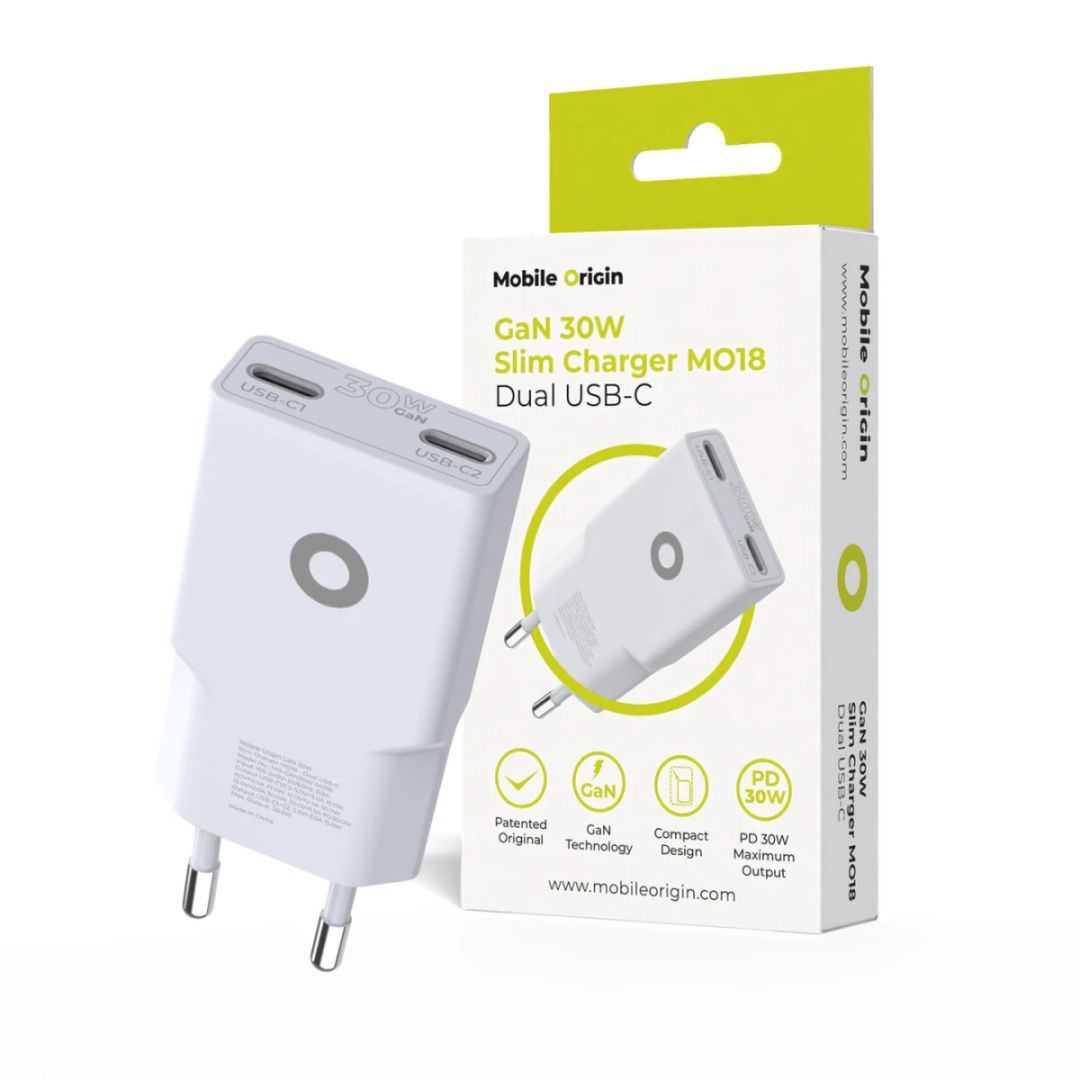 Mobile Origin MO18 - Dual USB-C GaN 30W Slim Charger