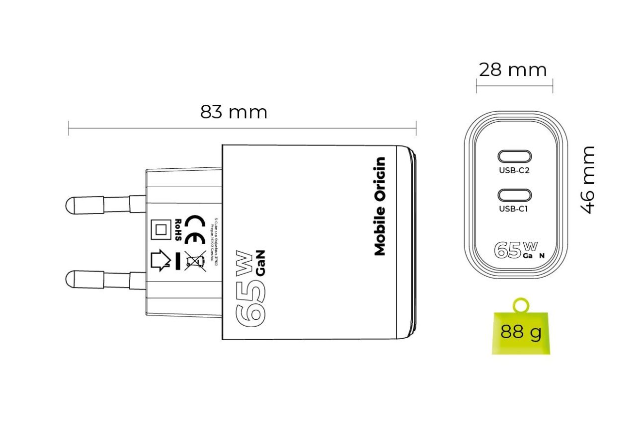 Mobile Origin MO19 - Dual USB-C GaN 65W Charger Mobile Origin MO19 - Dual USB-C GaN 65W Charger