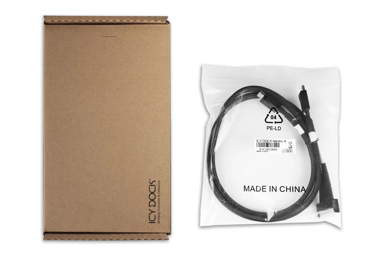 IcyDock MB302L-B MCIO 8i SFF-TA-1016 to 2x Oculink 4i SFF-8611 Cable 0,5m Black IcyDock MB302L-B MCIO 8i SFF-TA-1016 to 2x Oculink 4i SFF-8611 Cable 0,5m Black