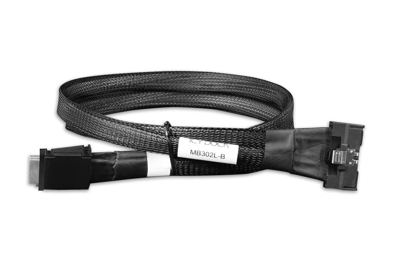 IcyDock MB302L-B MCIO 8i SFF-TA-1016 to 2x Oculink 4i SFF-8611 Cable 0,5m Black IcyDock MB302L-B MCIO 8i SFF-TA-1016 to 2x Oculink 4i SFF-8611 Cable 0,5m Black