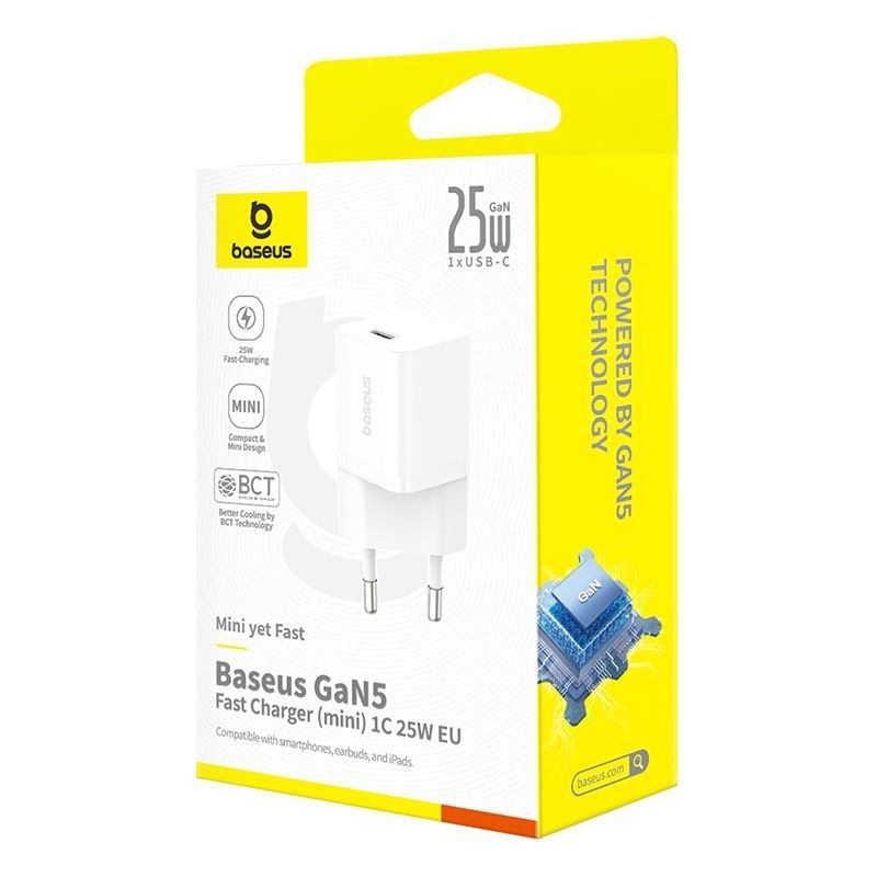 Baseus USB-C GaN5 mini 25W mains charger White Baseus USB-C GaN5 mini 25W mains charger White