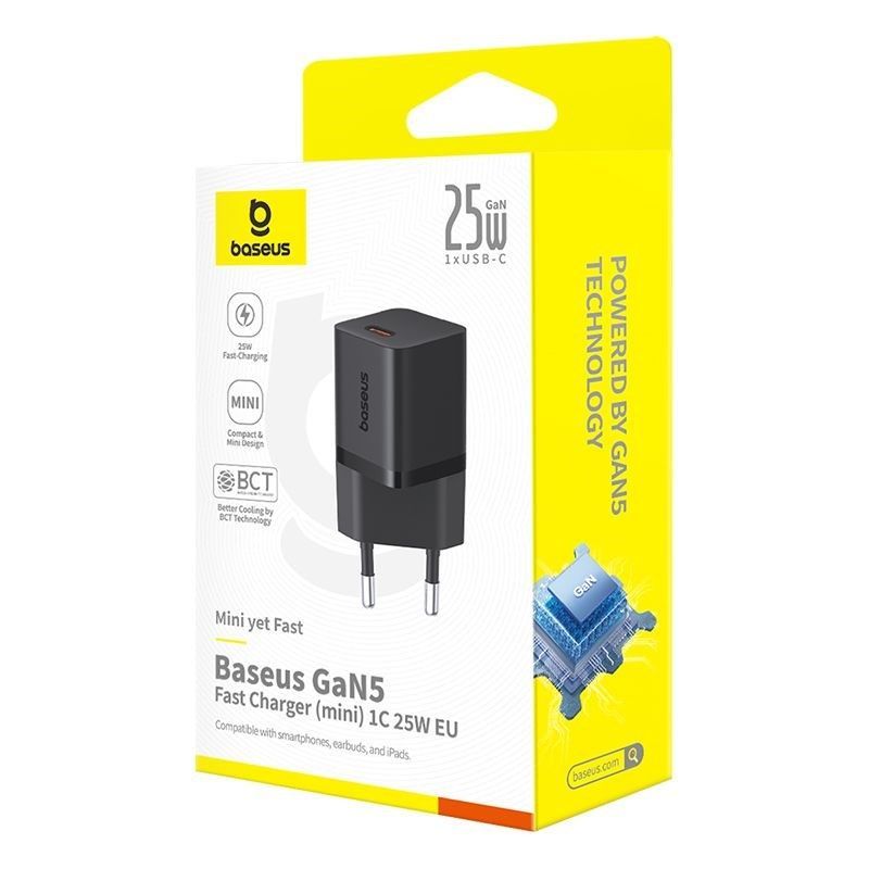 Baseus USB-C GaN5 mini 25W mains charger Black Baseus USB-C GaN5 mini 25W mains charger Black