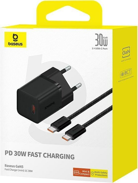 Baseus P10110902113-01 USB-C GaN5 mini 30W mains charger Black Baseus P10110902113-01 USB-C GaN5 mini 30W mains charger Black