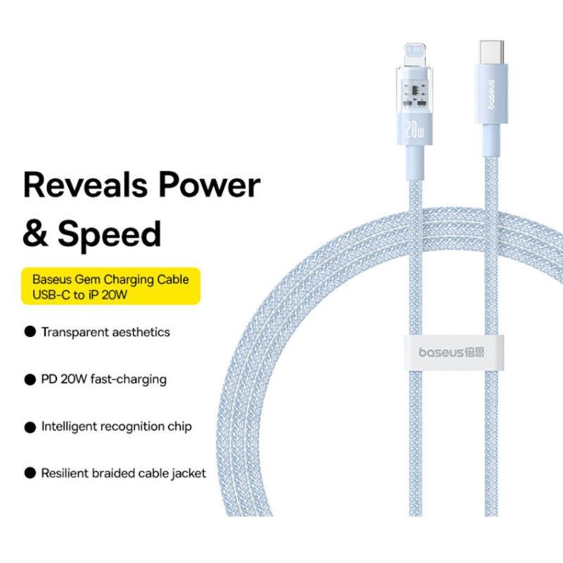 Baseus Gem USB-C to iP lightning fast charging cable 20W 1m Blue Baseus Gem USB-C to iP lightning fast charging cable 20W 1m Blue