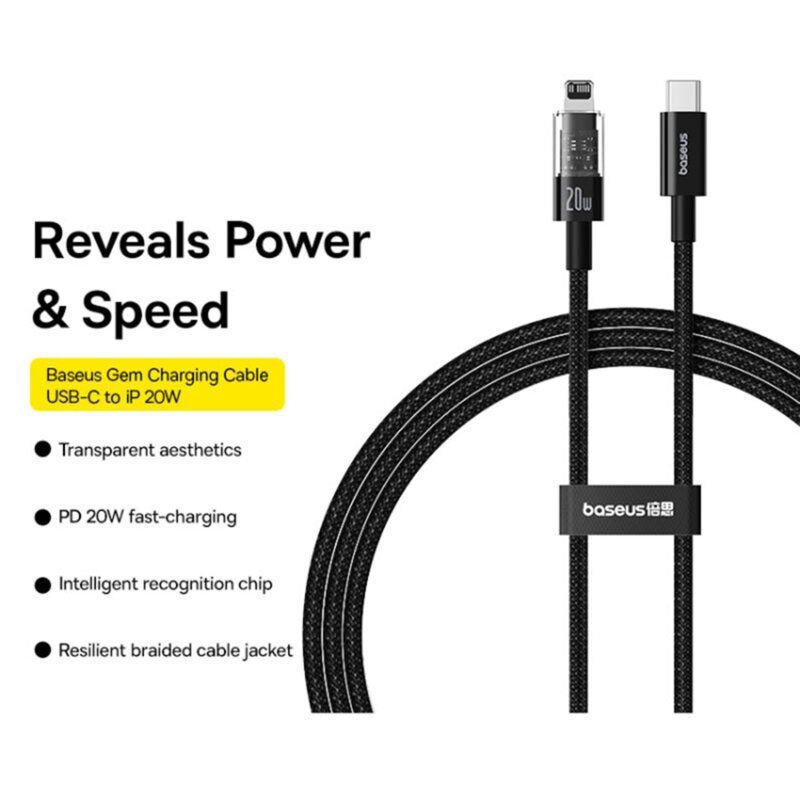 Baseus Gem USB-C to iP lightning fast charging cable 20W 2m Black