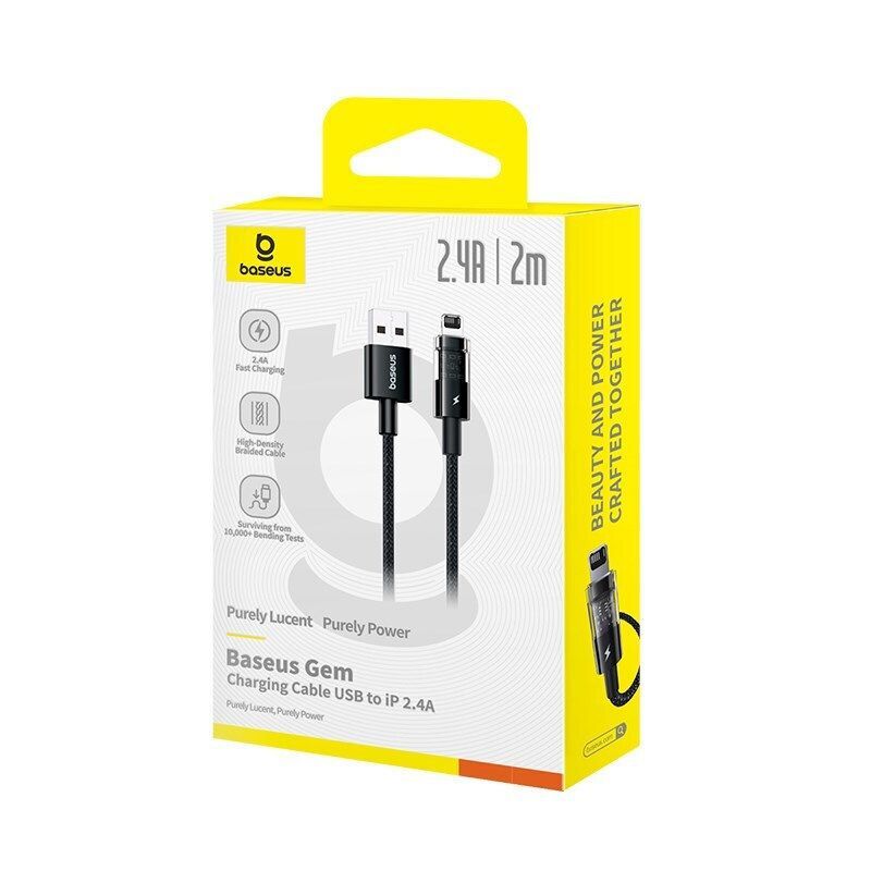 Baseus Gem USB to IP lightning 2.4A fast charging cable 2m Black Baseus Gem USB to IP lightning 2.4A fast charging cable 2m Black