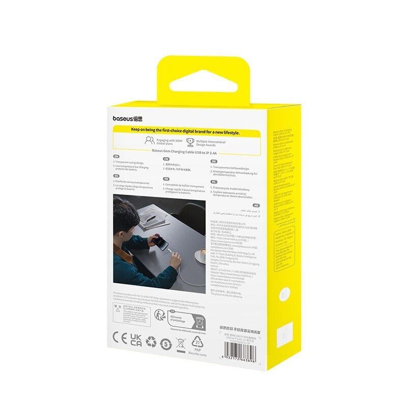 Baseus Gem USB to IP lightning 2.4A fast charging cable 1m White Baseus Gem USB to IP lightning 2.4A fast charging cable 1m White