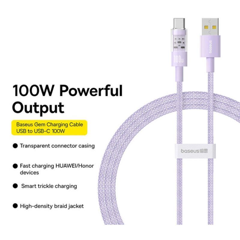 Baseus Gem USB A to USB C 100W fast charging cable 1m Purple Baseus Gem USB A to USB C 100W fast charging cable 1m Purple