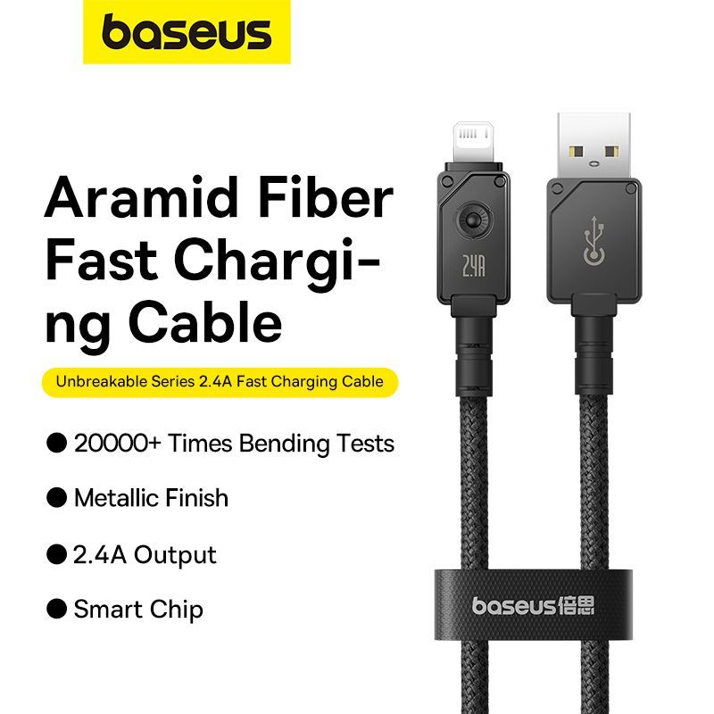 Baseus Unbreakable Series 2.4A USB to Lightning Fast Charging Data cable 1m Black Baseus Unbreakable Series 2.4A USB to Lightning Fast Charging Data cable 1m Black