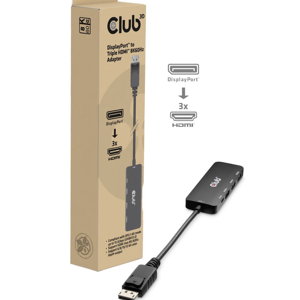 Club3D DisplayPort To Triple HDMI 8K60Hz Adapter Club3D DisplayPort To Triple HDMI 8K60Hz Adapter