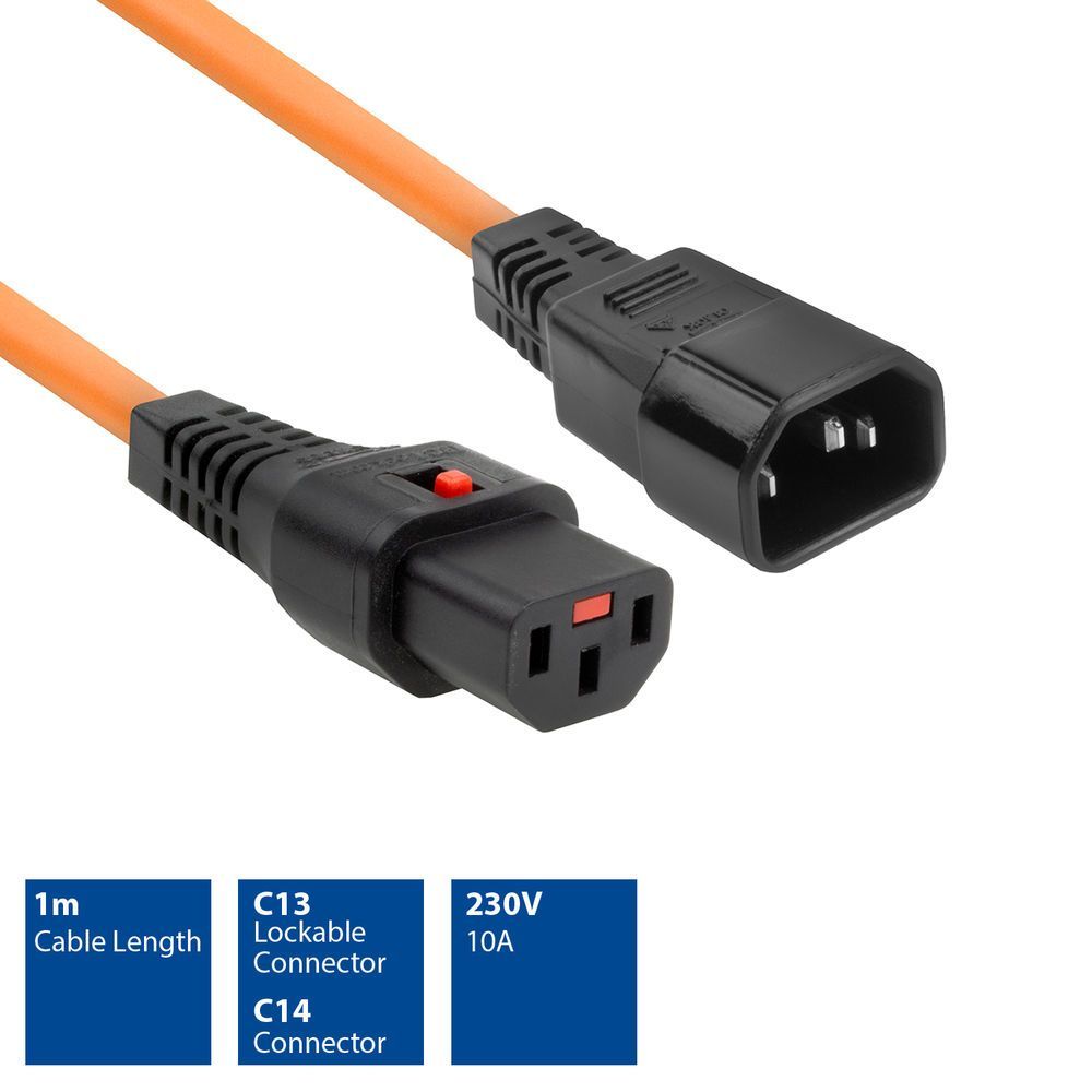 ACT Powercord C13 IEC Lock - C14 1m Orange ACT Powercord C13 IEC Lock - C14 1m Orange