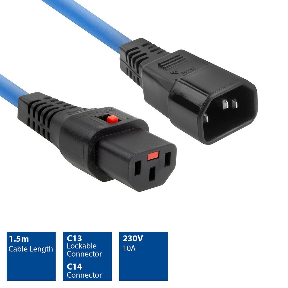 ACT Powercord C13 IEC Lock - C14 1,5m Blue ACT Powercord C13 IEC Lock - C14 1,5m Blue