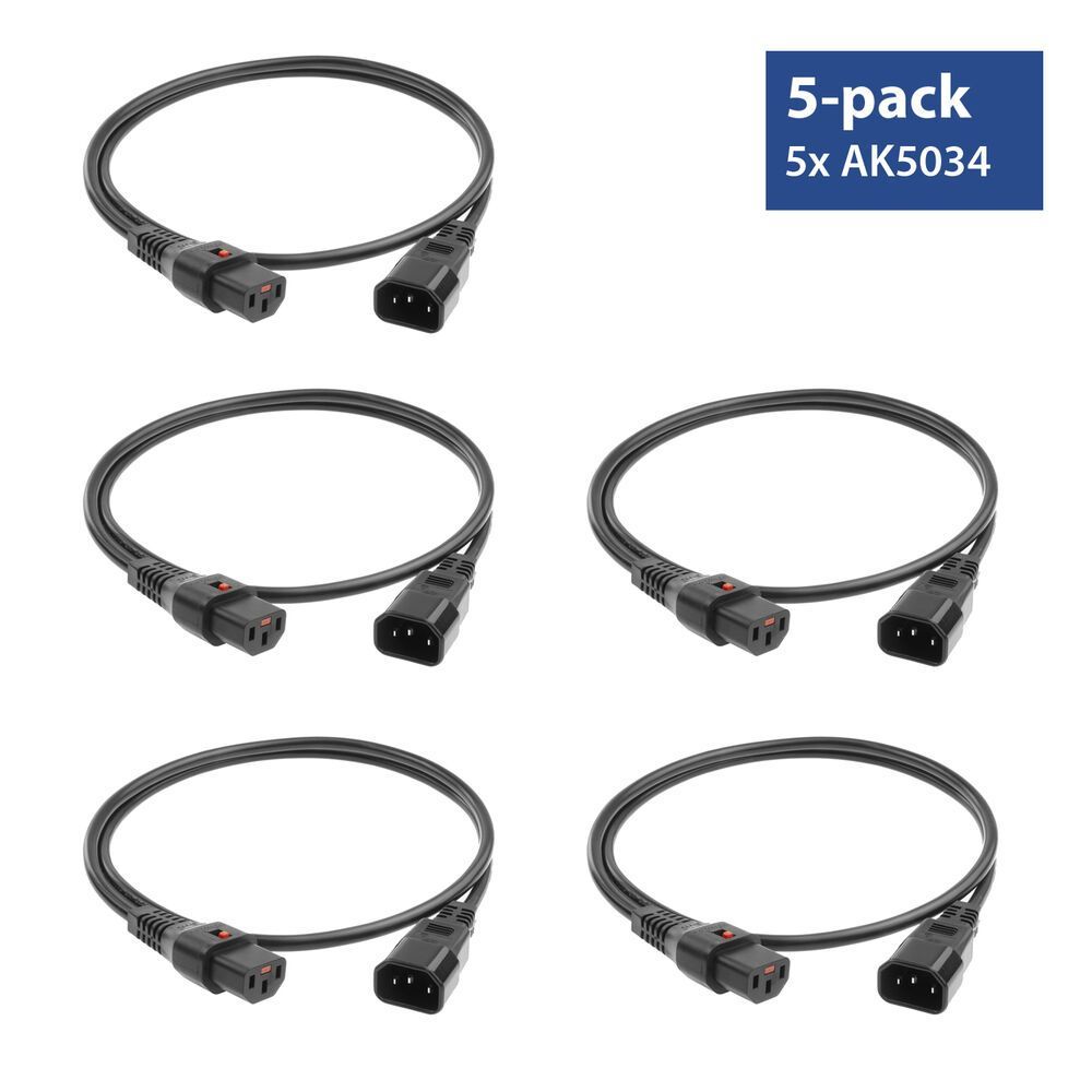 ACT Powercord C13 IEC Lock - C14 2m Black 5-Pack