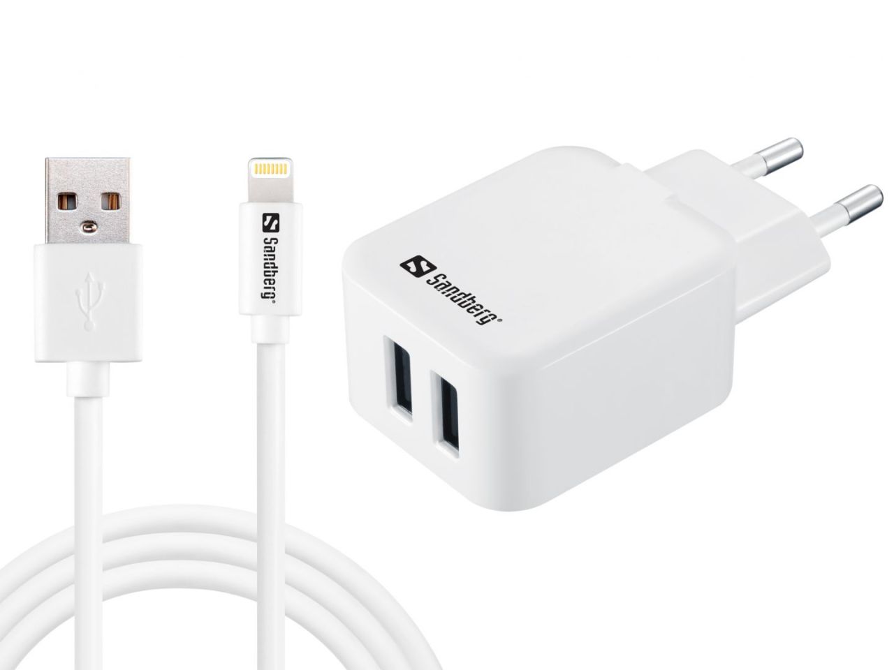 Sandberg AC Charger EU Lightning 2.4A White Sandberg AC Charger EU Lightning 2.4A White