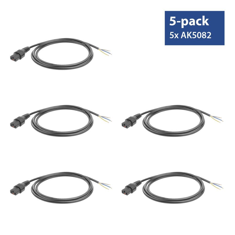 ACT Powercord C13 IEC Lock open end 3m Black 5-Pack