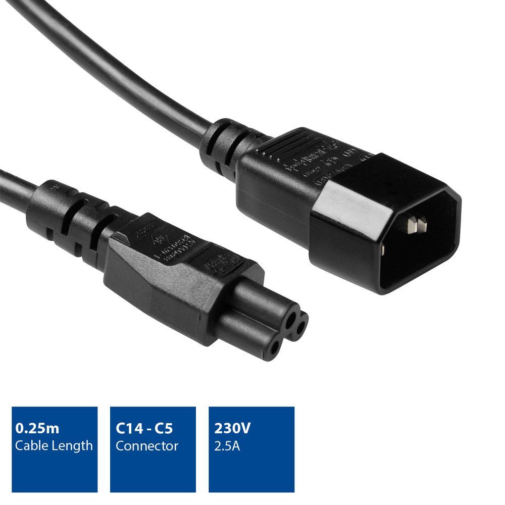 ACT Powercord C14 - C5 0,25m Black ACT Powercord C14 - C5 0,25m Black
