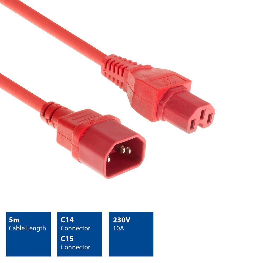 ACT Powercord C14 - C15 5m Red ACT Powercord C14 - C15 5m Red