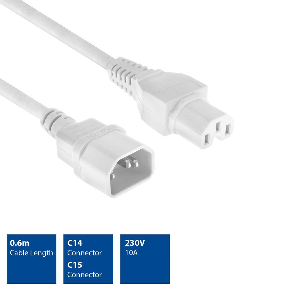 ACT Powercord C14 - C15 0,6m White ACT Powercord C14 - C15 0,6m White