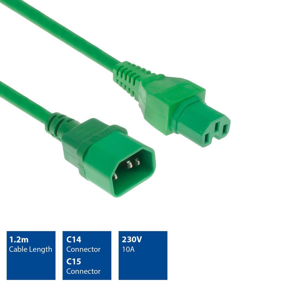 ACT Powercord C14 - C15 1,2m Green ACT Powercord C14 - C15 1,2m Green