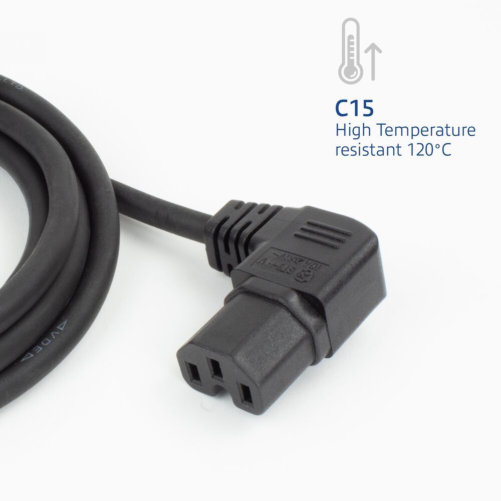 ACT Powercord C14 - C15 (angled right) 1,2m Black ACT Powercord C14 - C15 (angled right) 1,2m Black