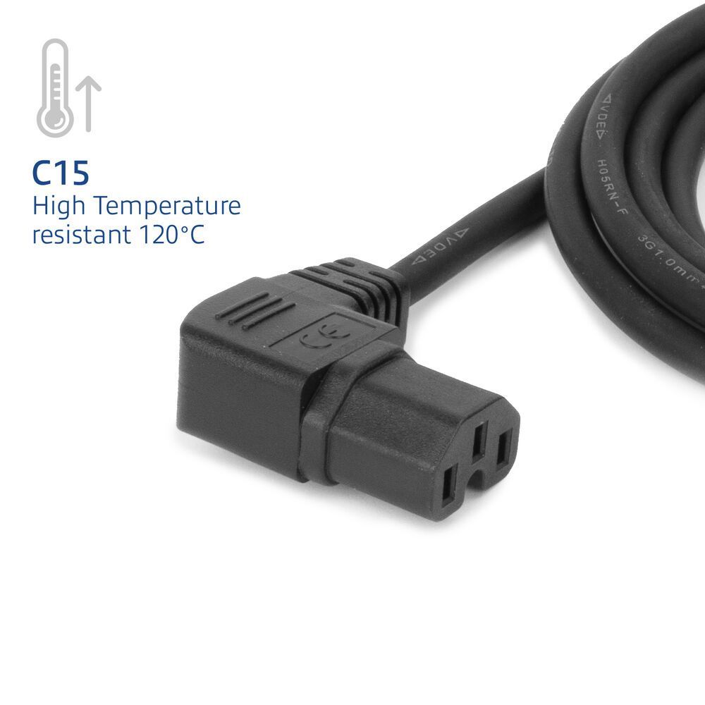 ACT Powercord C14 - C15 (angled left) 2m Black ACT Powercord C14 - C15 (angled left) 2m Black