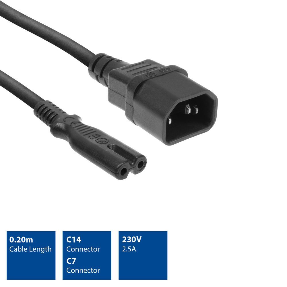 ACT Powercord C14 - C7 0,2m Black ACT Powercord C14 - C7 0,2m Black