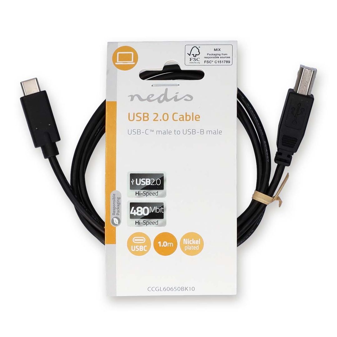 Nedis USB-C - USB- B USB Cable 1m Black Nedis USB-C - USB- B USB Cable 1m Black