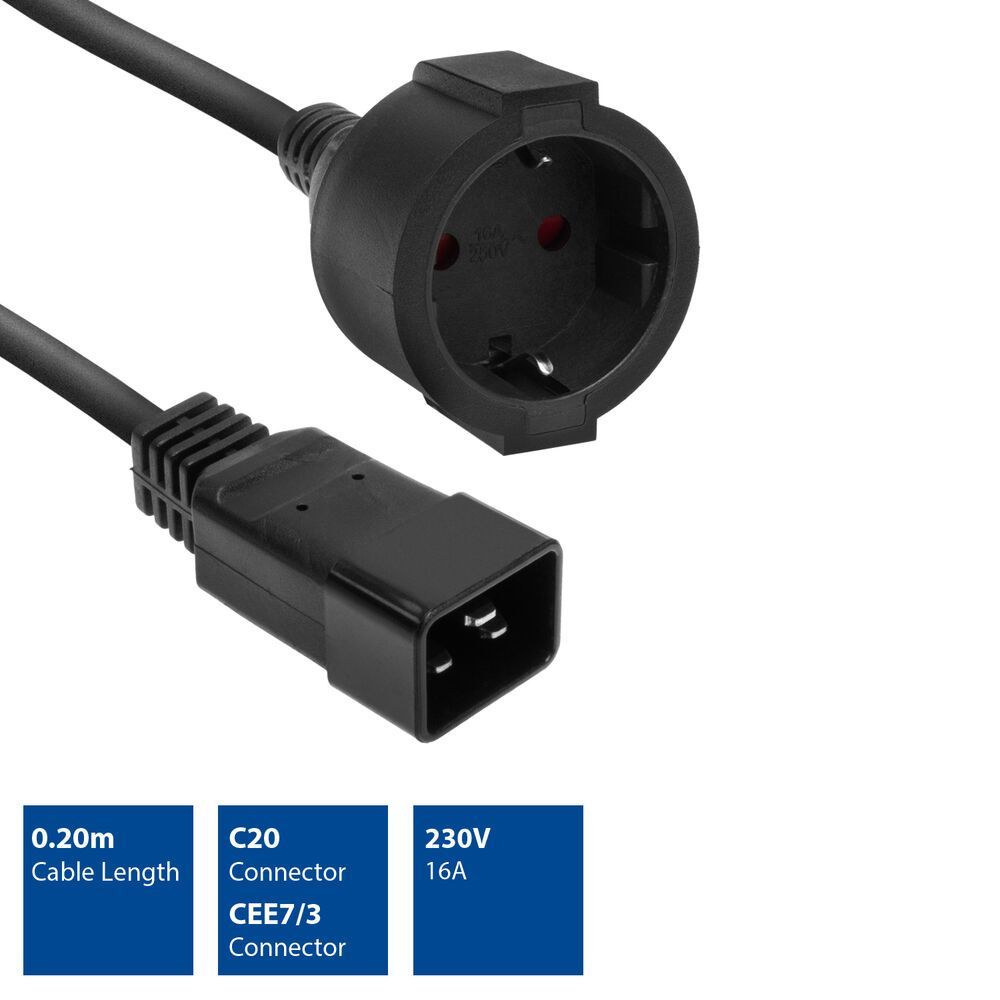 ACT Powercord C20 IEC 60320- CEE 7/3 0,2m Black ACT Powercord C20 IEC 60320- CEE 7/3 0,2m Black