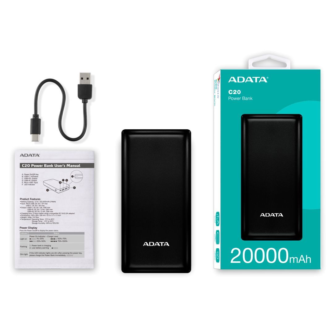 A-Data C20 20000mAh PowerBank Black A-Data C20 20000mAh PowerBank Black