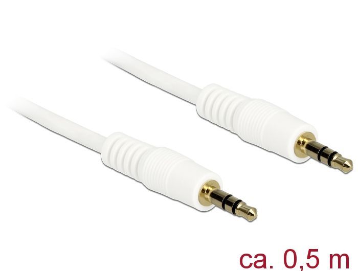 DeLock Stereo Jack Cable 3.5mm 3 pin male > male 0,5m White