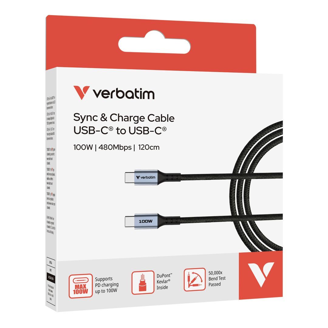 Verbatim Sync & Charge 100W Cable 1,2m Black Verbatim Sync & Charge 100W Cable 1,2m Black