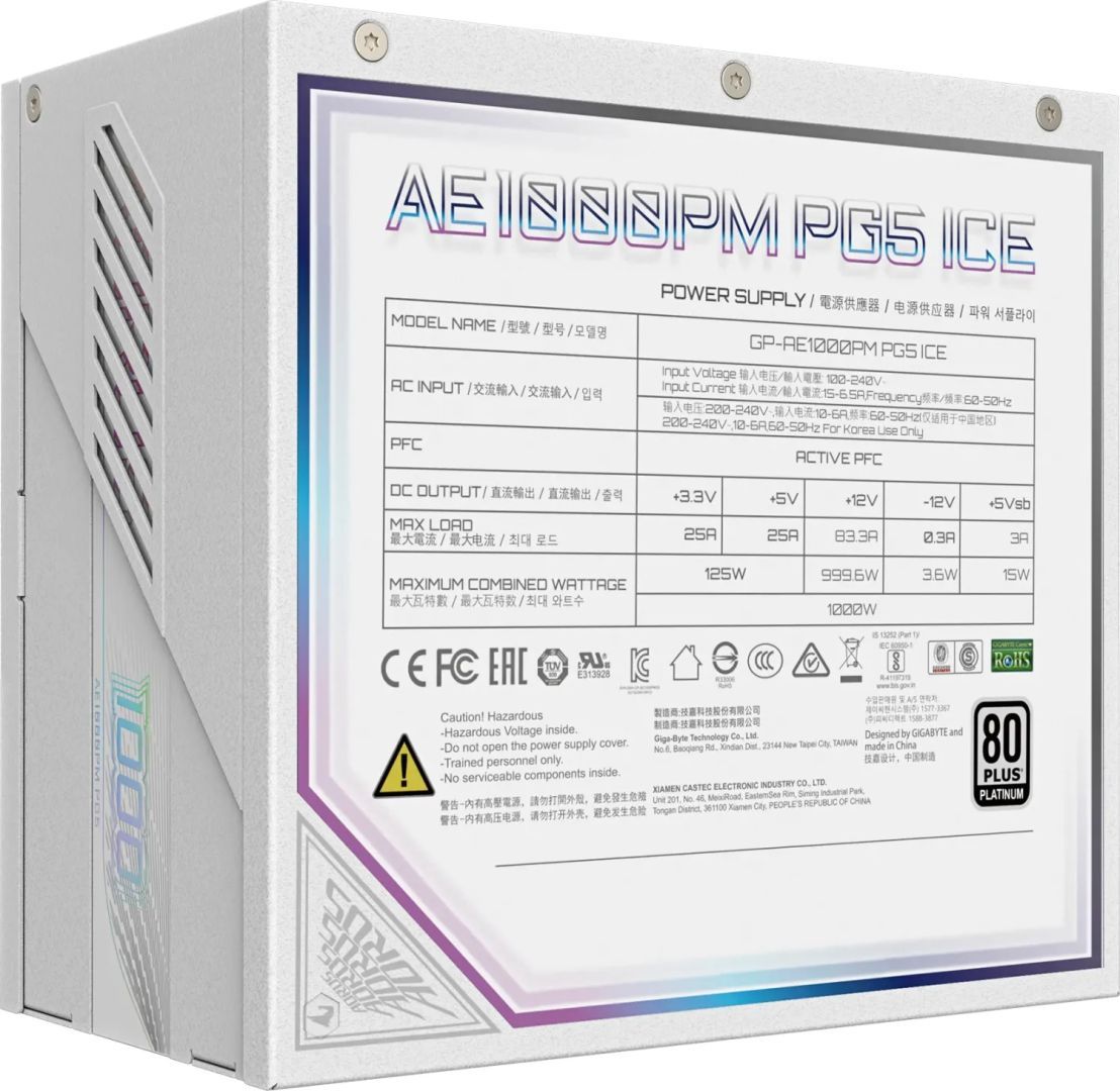 Gigabyte 1000W 80+ Platinum Aorus Elite ICE Gigabyte 1000W 80+ Platinum Aorus Elite ICE