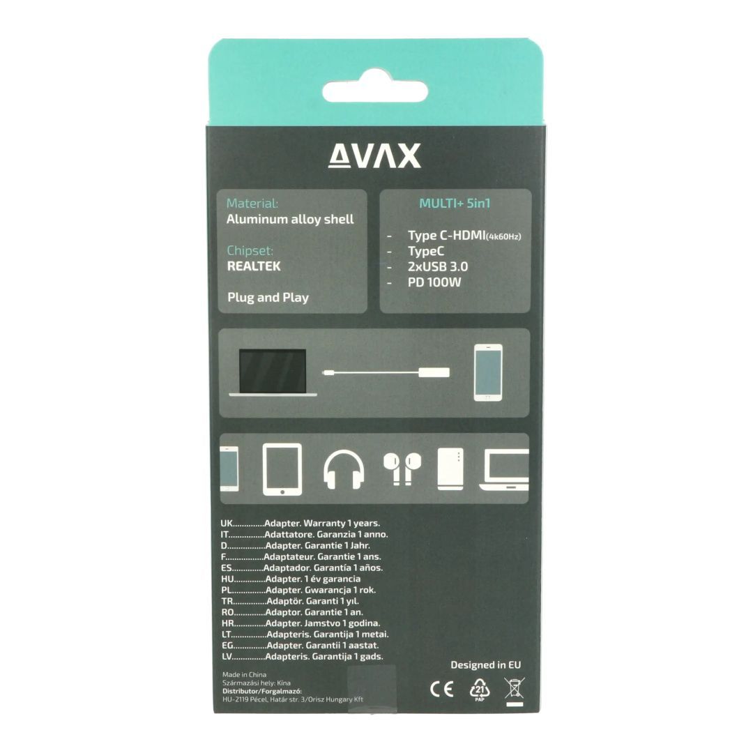 Avax HB611 CONNECT+ 5in1 Multi HUB Black Avax HB611 CONNECT+ 5in1 Multi HUB Black