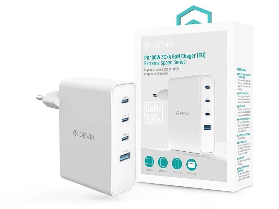 Devia ST121430 Extreme Speed Series 100W GaN PD Adapter White Devia ST121430 Extreme Speed Series 100W GaN PD Adapter White