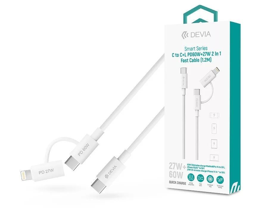 Devia ST121485 Smart Series 60W+27W PD cable 1,2m White Devia ST121485 Smart Series 60W+27W PD cable 1,2m White