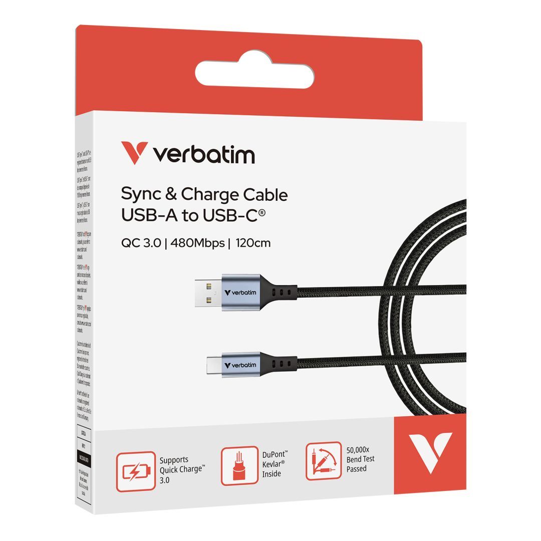Verbatim Sync & Charge USB-A to USB-C Cable 1,2m Black Verbatim Sync & Charge USB-A to USB-C Cable 1,2m Black