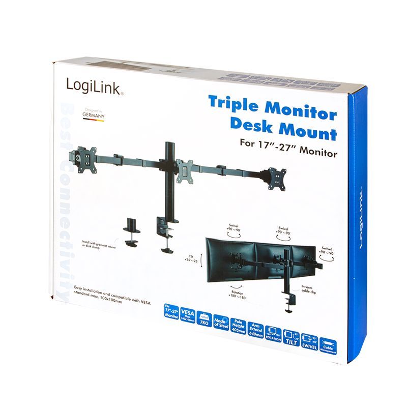 Logilink 17"-27" Triple Monitor Mount Black Logilink 17"-27" Triple Monitor Mount Black