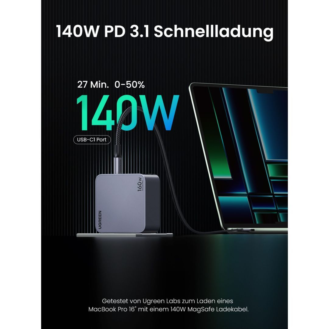 UGREEN Nexode Pro 160W GaN Charger with USB-C Cable Black UGREEN Nexode Pro 160W GaN Charger with USB-C Cable Black