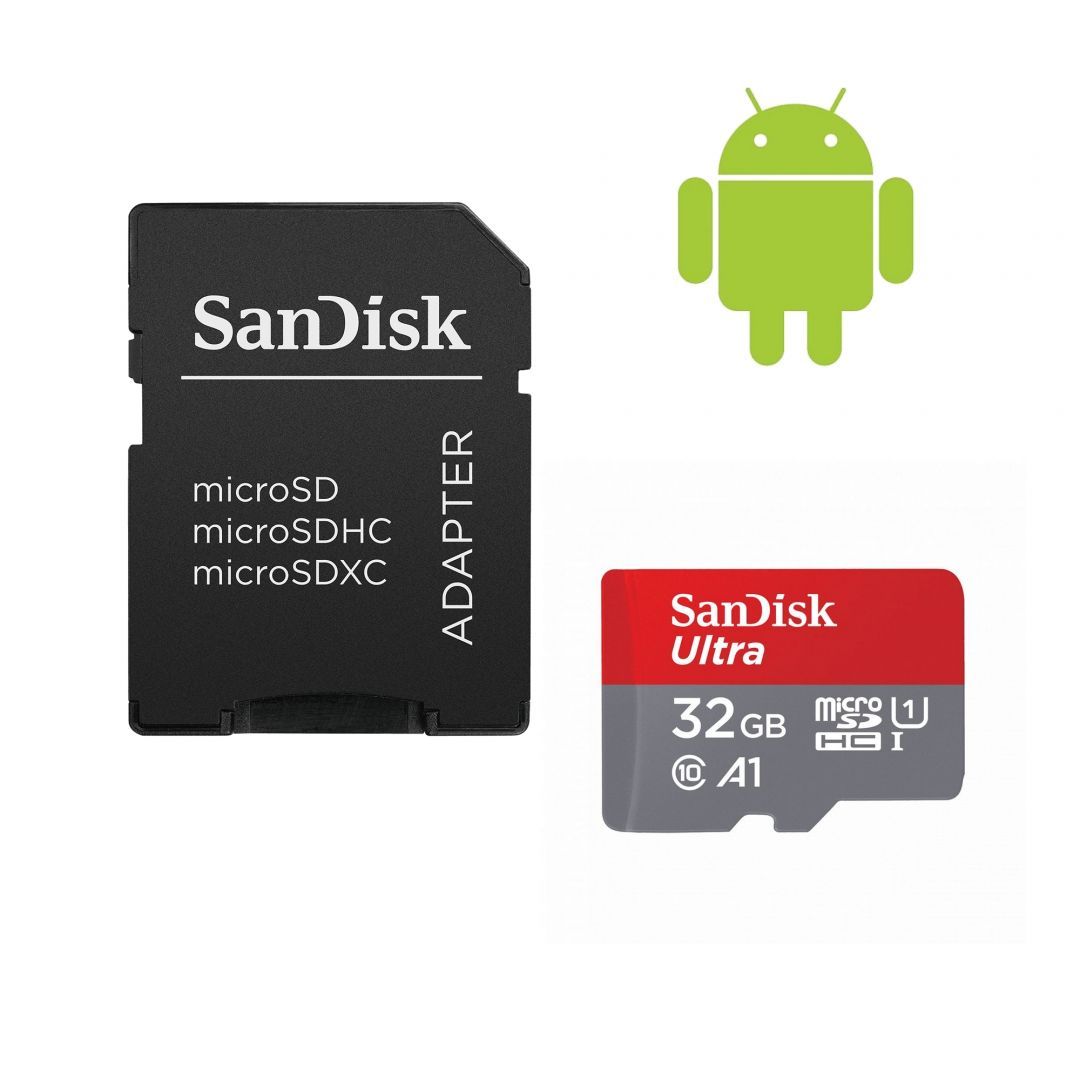 Sandisk 32GB microSDHC Ultra Class 10 UHS-I A1 (Android) + adapterrel Sandisk 32GB microSDHC Ultra Class 10 UHS-I A1 (Android) + adapterrel