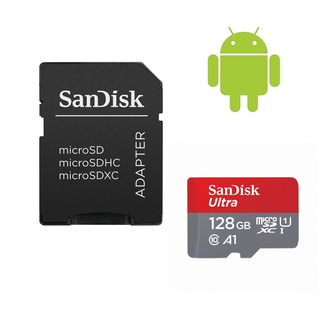 Sandisk 128GB microSDXC Ultra Class 10 UHS-I A1 (Android) + adapterrel Sandisk 128GB microSDXC Ultra Class 10 UHS-I A1 (Android) + adapterrel