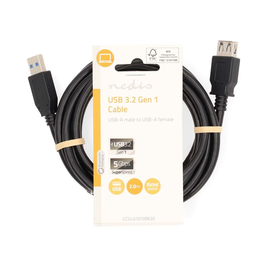 Nedis USB-A to USB-A cable 2m Black Nedis USB-A to USB-A cable 2m Black