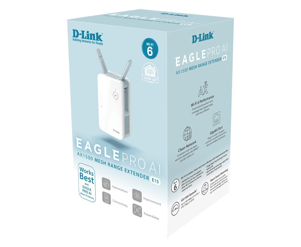 D-Link E15 AX1500 Mesh Range Extender White D-Link E15 AX1500 Mesh Range Extender White