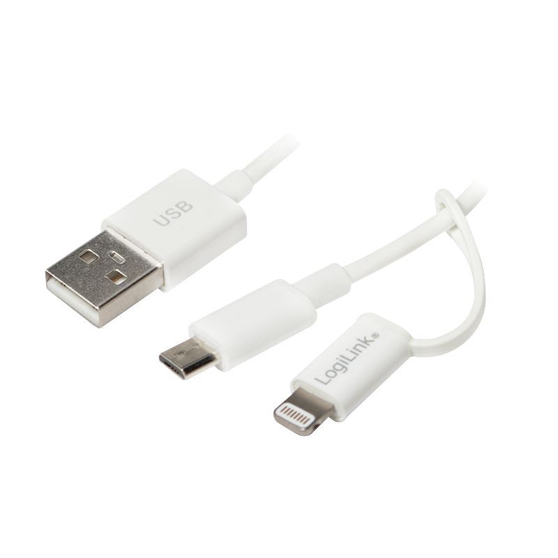 Logilink USB 2.0 cable USB-A/M to Micro-USB + Lightning/M 1m White