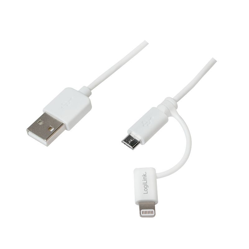 Logilink USB 2.0 cable USB-A/M to Micro-USB + Lightning/M 1m White