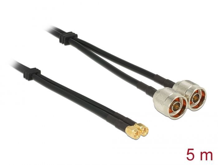 DeLock Antenna Cable N plug > SMA plug Twin Cable RG-58 C/U 5m DeLock Antenna Cable N plug > SMA plug Twin Cable RG-58 C/U 5m
